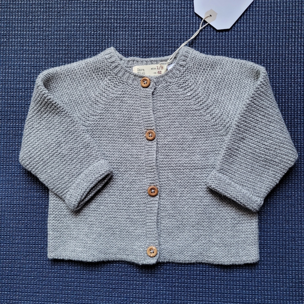 Zara Gray Knit Baby Cardigan with Wooden Buttons